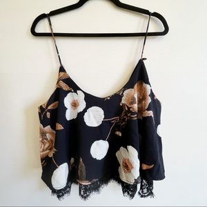 Black Lace Floral Tank Crop